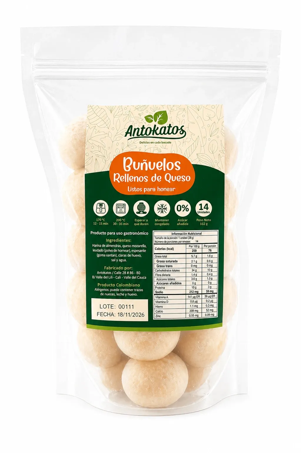 Buñuelos rellenos de queso (14 und)